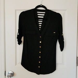 Bebe button up cage detail top